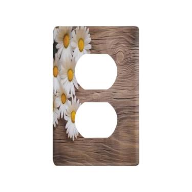 Imagem de Wassud Capa de interruptor de luz decorativa placa de parede para tomadas elétricas folhas de margarida duplex 4,53 x 2,76 polegadas