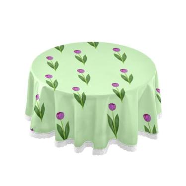 Imagem de Qilmy Linda toalha de mesa redonda de flor pequena, 152 cm, resistente à água, à prova de derramamento, capa de mesa grande para jantar de reunião de família em ambientes internos e externos, festa de