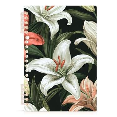 Imagem de Burbuja Caderno de lírios em preto, papel pautado universitário A5 com 60 folhas, fichário para escritório, 1 pacote