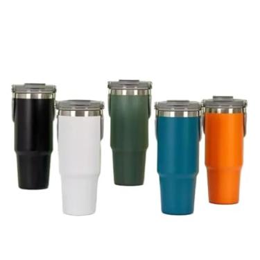 Imagem de Copo Térmico Inox Premium 600ml ou 900ml - Com Alça e Canudo, Isolamento a Vácuo, Mantém Bebidas Quentes/Frias por Horas(Azul Marinho,600ml)