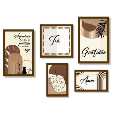 Imagem de Kit 5 Quadros Decorativos Frases Fé Gratidão Placas Sala