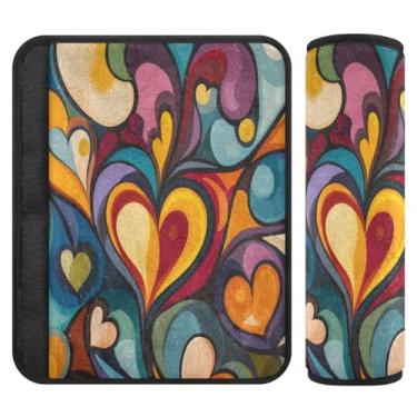 Imagem de Burbuja Capa para cinto de segurança de carro com coração colorido dos namorados protetor de cinto de segurança macio para carro alça de ombro, 1 par médio