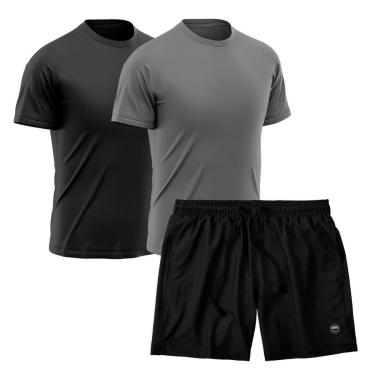 Imagem de Kit 2 Camisetas Dry Treino Fitness Academia + Short Bermuda Preto-Masculino