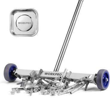 Imagem de WORKPRO Ferramenta de coleta magnética, vassoura magnética de 43 cm com alça ajustável telescópica, capacidade magnética de 4 kg, ferramenta de coleta de unhas resistente para limpeza de quintal