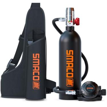 Imagem de SMACO Mini tanque de mergulho S400 1L até 20 minutos de tempo de mergulho portátil cilindro de oxigênio para mergulho, snorkeling e resgate de emergência | Garrafa de pônei leve com válvula de