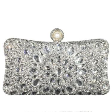 Imagem de Boutique De FGG Bolsa clutch de cristal com fecho de pérola para mulheres, bolsas de noite, bolsa de mão de casamento, festa, strass, mini, Prata sólida, Small