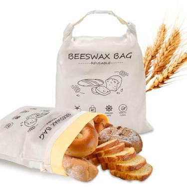 Imagem de Saco de pão de algodão orgânico reutilizável, pacote com 2 recipientes de cera de abelha com zíper, saco de baguete com forro para padaria caseira, suprimentos de cozinha sustentável, seguro para
