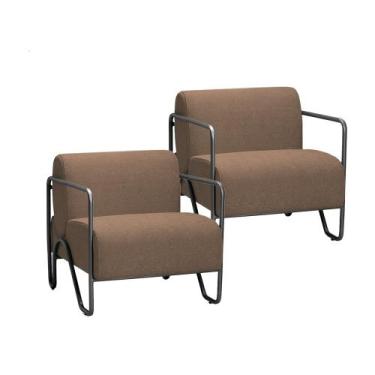 Imagem de Kit 2 Poltronas Medelín com Pé em Metal Movellu Home, Veludo Marrom