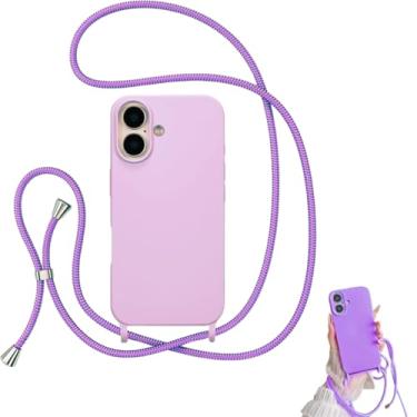 Imagem de Capinha de Silicone com Cordão Alça Compátivel com iPhone 16 (Roxo Lilás)