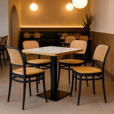 Imagem de Conjunto Mesa De Jantar Redonda Venezia 70x70cm Branca Com 4 Cadeiras Roma - Preto