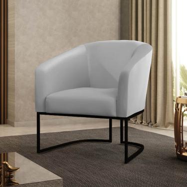 Imagem de Poltrona Sala Decorativa Stella Base Industrial Preta Sintético Cinza D03 - D'Rossi