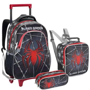 Imagem de Kit Mochila Rodinha Lancheira Estojo Escolar Infantil Super Spider Miles Morales Seanite-Masculino