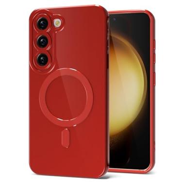 Imagem de Svanove Capa para celular Samsung Galaxy S23 Plus de silicone magnética, compatível com Magsafe capa fofa para mulheres, feminina, brilhante, geleia, borracha, fina, de plástico rígido, cofre e câmera