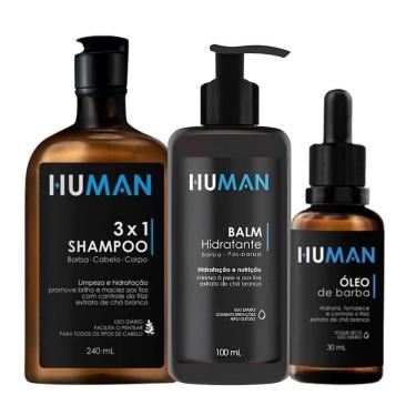 Imagem de Kit Shampoo 3×1 240ml E Creme Balm Pós Barba Com óleo Hidratante Human 30ml