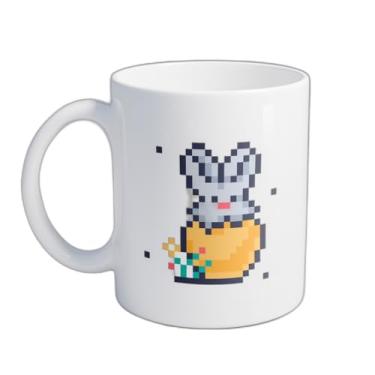 Imagem de Caneca Xícara de Café Porcelana 300ml Coelhinho da Páscoa Pixel Art