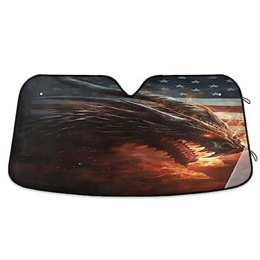Imagem de Para-brisa de carro vintage bandeira americana dragão para-sol para carro, protetor solar de carro para janela frontal, para-sol SUV para para-brisa, persiana de janela para carro, caminhão, SUV