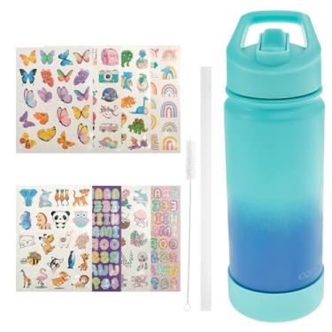 Imagem de KHZSPP Garrafa de água infantil com tampa de canudo Garrafa de água isolada de 500 ml com alça de aço inoxidável isolada a vácuo, garrafas de água a vácuo à prova de vazamento, reutilizáveis, vácuo de