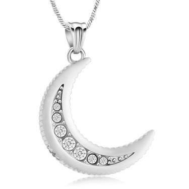 Imagem de Yinplsmemory Colar com pingente de urna de lua crescente, joia de cremação, para mulheres, homens, memorial, humano, animal de estimação, cinzas, Aço inoxidável, Sem Pedra Preciosa