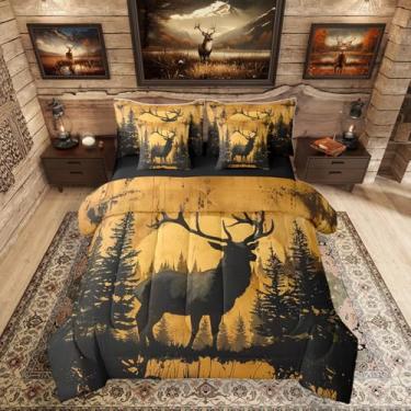 Imagem de Erosebridal Conjunto de edredom Queen Size rústico com 7 peças, conjunto de cama de cervo para crianças, meninos, adolescentes, adultos, campo rural, cervo, floresta, fazenda, animais