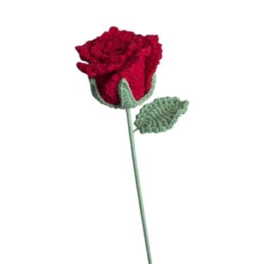 Imagem de Flor de rosa de crochê, 1 buquê de flores vermelhas feito à mão, presente para esposa, namorada, namorada, amiga, mãe, dia dos namorados, aniversário, casamento, aniversário, dia das mães, decoração