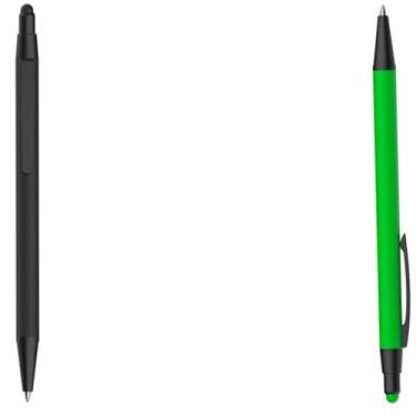 Imagem de Caneta Esferográfica em Metal Emborrachada com Ponta Touch, Escrita Azul, Média, Ambidestro, Cilíndrico (Preto e Verde)