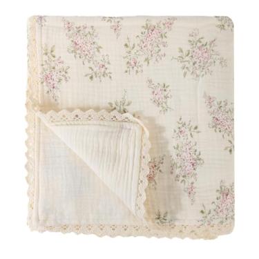 Imagem de Cobertor de musselina para meninas, cobertor de berço 100% algodão para bebês pequenas, envoltório leve 101,6 cm x 101,6 cm, cobertores macios para bebês essenciais para bebês (flor rosa)