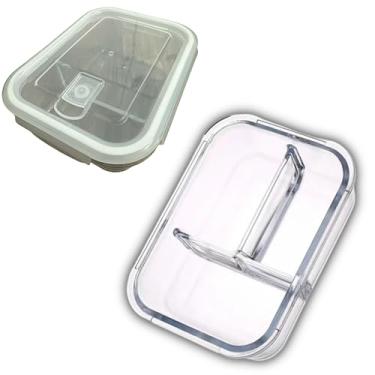 Imagem de Pote Hermético de Vidro com Tampa Transparente, Válvula de Vapor e Travas Antivazamento – Opções Sem, 2 ou 3 Divisórias (3 divisórias)