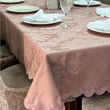 Imagem de Toalha de Mesa Jacquard Luxo Bordada Retangular para Mesa de 6 8 12 e 14 Lugares – Decoração de Mesa Elegante (ROSE,12 LUGARES)