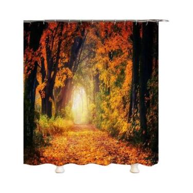 Imagem de Cortina De Chuveiro Impermeável 3D Com Paisagem De Árvores Florestais 