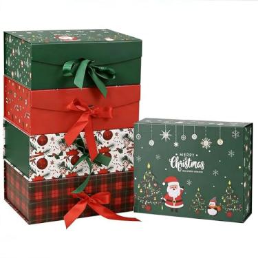 Imagem de Dimore Caixas de presente magnéticas de Natal com tampas, embalagem de presente dobrável de papelão duro, caixas de Natal vermelhas e verdes para presentes, pacote com 4 (vários tamanhos) (4 pacotes