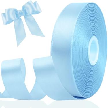 Imagem de Fita azul clara 2,5 cm para embrulho de presente, fita de cetim dupla face para artesanato em buquê de flores, laços de cabelo DIY, flores eternas, dia dos namorados, casamento, festa de aniversário