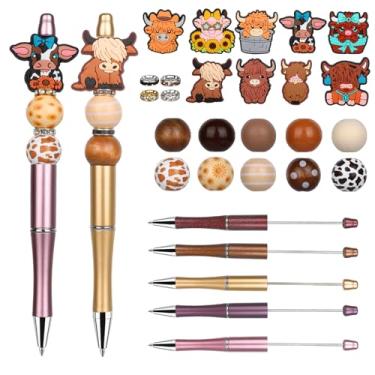 Imagem de Gweichunon Kit de 12 canetas com contas, canetas esferográficas com espaçador redondo de madeira de cristal, material de escritório, acessórios de escritório e presentes de artesanato para kit de