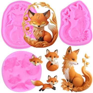 Imagem de MIYAHOUSE Fox Fondant Moldes de silicone para decoração de bolos, topo de cupcake, pasta de goma de chocolate, argila de polímero, conjunto de 3