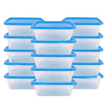 Imagem de Jogo 6 Potes 500ml Transparente Marmita Fitness Organizador Microondas Freezer BPA Free (6 AZUL)