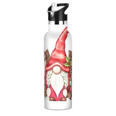 Imagem de Garrafa de água escolar infantil de aço inoxidável, desenho animado vermelho de Natal, 590 ml, livre de BPA, à prova de vazamento, copos de viagem para crianças com tampa de canudo