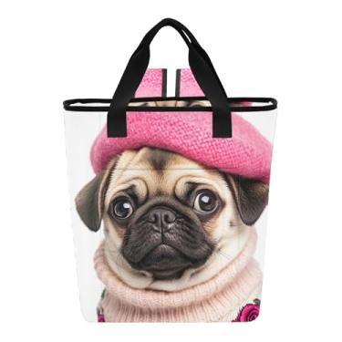 Imagem de Joitme Cute Pug Pink Hat Print Soft Cooler Bag Isolado à Prova de Vazamento 36 Latas Isolado Lancheira Feminina 35 x 14 cm x 40 cm