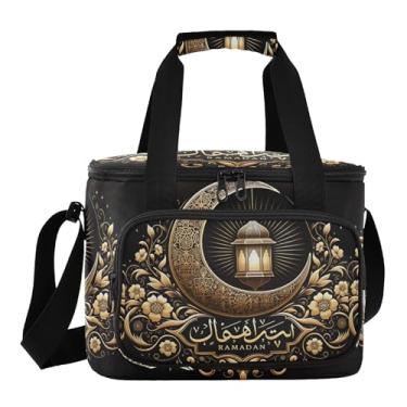 Imagem de Bolsa térmica dourada com lanterna crescente ornamentada, lancheira, lancheira feminina