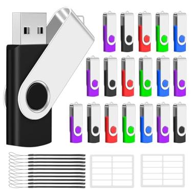 Imagem de AreTop Unidades Flash a granel de 128 MB, pacote com 10, pen drives USB 2.0 a granel, pen drive giratório, Jump Drive com cordão (cores mistas, 10 peças)