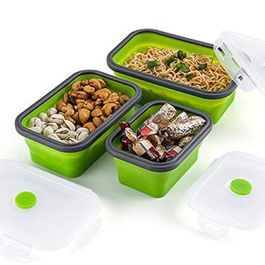 Imagem de Conjunto de Caixas Almoço Silicone Contêineres Armazenamento Alimentos Colapsáveis Retangulares Tigelas Dobráveis para Piquenique Cozinha Micro-ondas