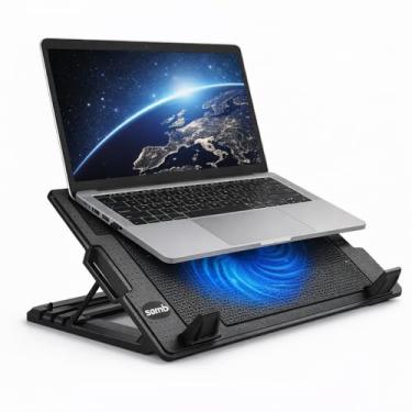 Imagem de Suporte Notebook Com Cooler Silencioso Com 5 Níveis de Ajuste Ergonômico, 2 Saídas USB Adicional e Iluminação Interna Base Para Notebook de Até 17 Polegadas Ergonômico para Jogos e Trabalho