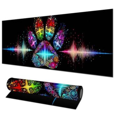 Imagem de HOMETITUTE Tapete de rato grande colorido pata Soundwave Art Gaming Mousepad 31,5 x 11,8 polegadas teclado antiderrapante tapete protetor de mesa Diatomite XL Mouse pad para casa e escritório