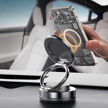 Imagem de Suporte de telefone magnético a vácuo com anel magnético e almofada adesiva antiderrapante, suporte giratório ajustável para telefone para carro, suporte de telefone com ventosa para iPhone e Android