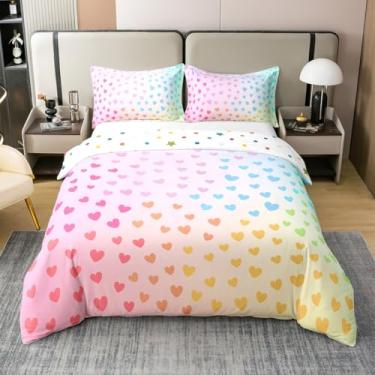Imagem de Erosebridal Capa de edredom para meninas, 100% algodão, tamanho queen, estampa de corações de amor, para crianças, meninas, meninos, arco-íris, tie dye, jogo de cama reversível para cama, capa de