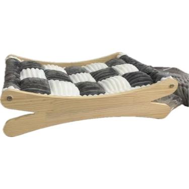 Imagem de Chngeary Cama elevada para gatos e cama para cães pequenos, móveis requintados para gatos feitos de tapete macio lavável e moldura de madeira sólida resistente, rede para gatos e sofá para uso interno