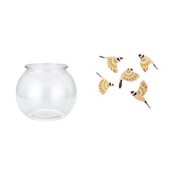 Imagem de Whtkoph Ornamento Redondo E Transparente para Aquário Pequeno, Vaso para Aquário, Mesa de Escritório, Pássaro de Madeira, Arte de Parede Suspensa, Decoração D