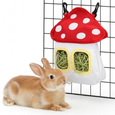 Imagem de Eorbow Bolsa para alimentador de feno de coelho, suporte de feno fofo para pendurar cogumelos, dispensador de feno durável com tecido Oxford 600D para porquinhos-da-índia, chinchilas, hamster