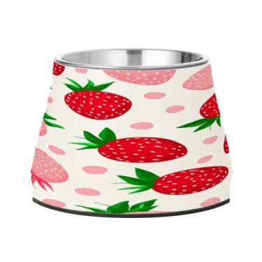 Imagem de CEBUGI Tigelas de aço inoxidável para cães e gatos, resistentes à ferrugem, removíveis, para cães e gatos, tigela elevada antiderrapante para alimentação de cães e gatos com morangos