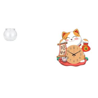 Imagem de Whtkoph Ornamento Transparente para Aquário Pequeno, Tigela de Aquário, para Mesa de Escritório, Decoração de Casa, Relógio de Parede com Design de Gato, Sile