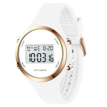 Imagem de Relógio de pulso moderno com design de pulseira de silicone feminino esportivo à prova d'água quartzo analógico simples, A - Branco