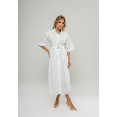 Imagem de Vestido Midi Chemise Com Cinto Branco Salvatore, GG
